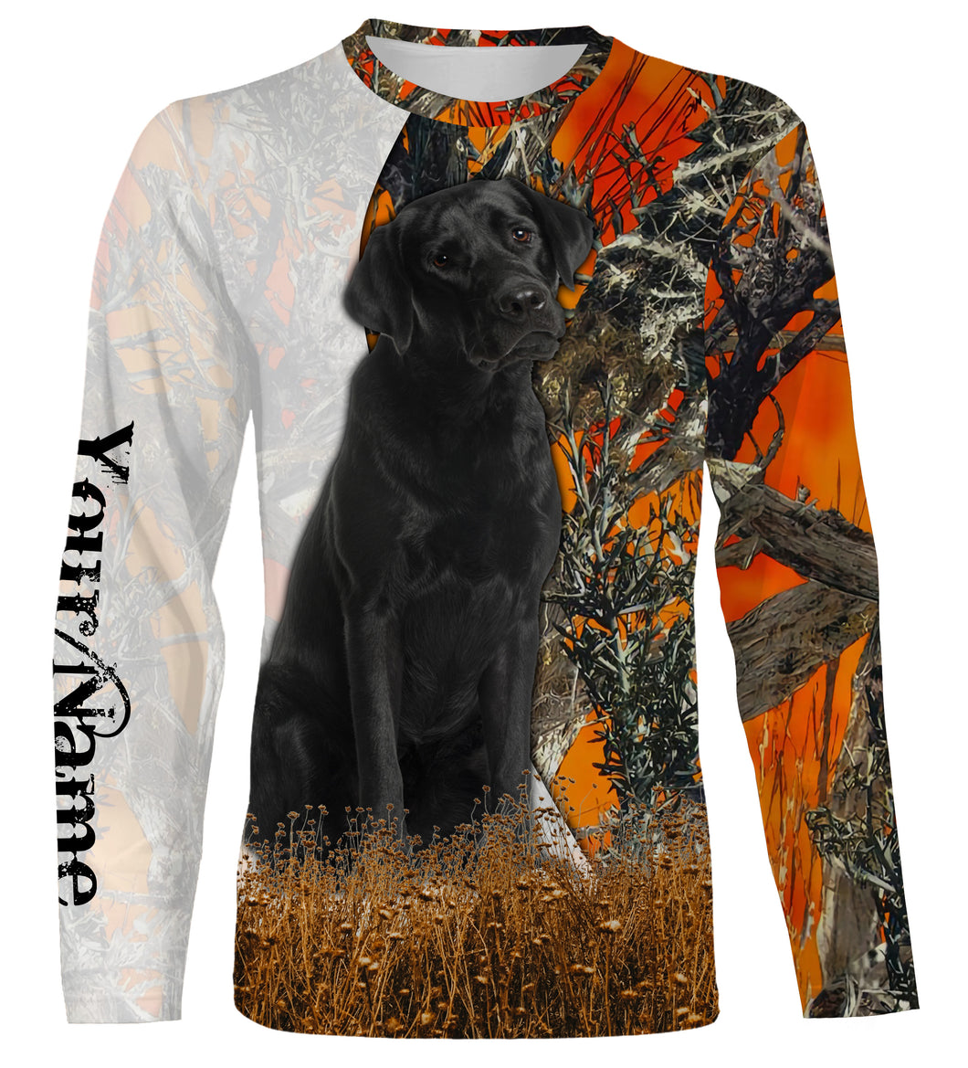 Black Labrador Retriever dog hunting orange camo Custom Name Full Printing Shirts, Labs Hunting Gifts NQS4137