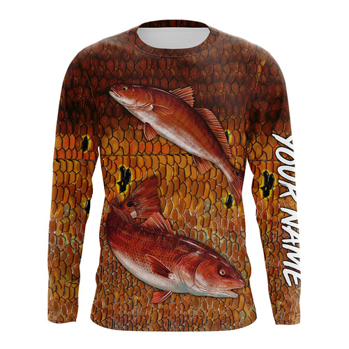 Redfish fishing scales Custom Name long sleeve Fishing Shirts, personalized red drum fishing jerseys NQS5266