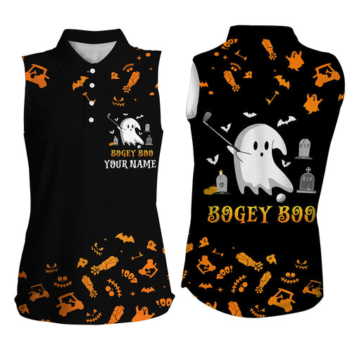 Funny black orange Halloween background women sleeveless golf polo custom Bogey Boo ladies golf tops NQS6393