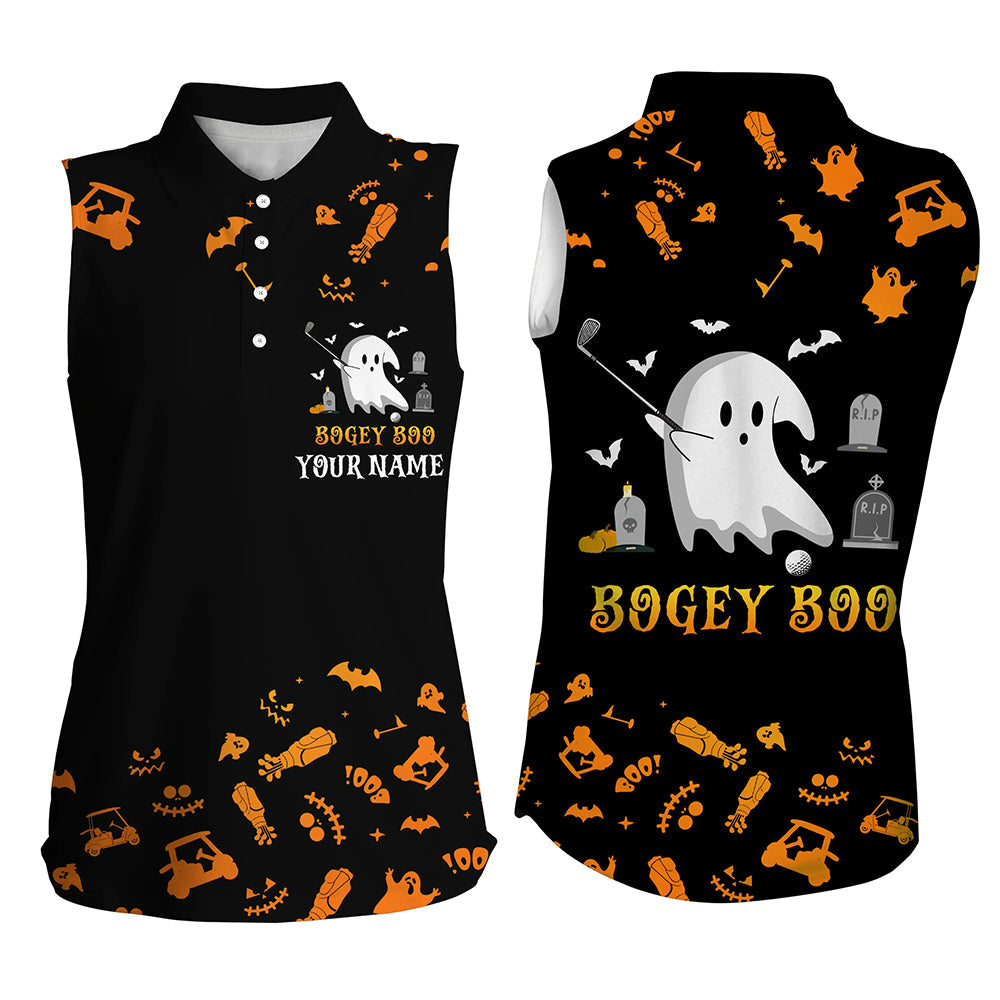 Funny black orange Halloween background women sleeveless golf polo custom Bogey Boo ladies golf tops NQS6393
