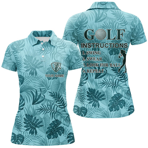 Blue tropical plants  Womens golf polos shirt custom golf instruction swing swear look for ball repeat NQS5275