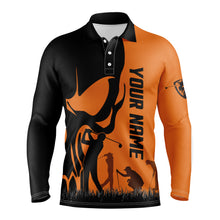 Load image into Gallery viewer, Mens golf polos shirts custom name skull golf black  shirt jerseys, golf wear for mens | Orange NQS4571