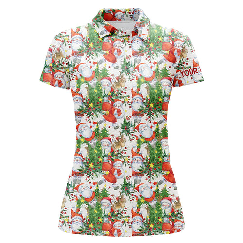 Womens golf polo shirt custom Christmas Santa Claus golf polos shirt for ladies, Christmas golf gifts NQS6649