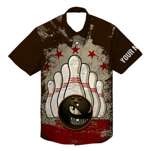 Personalized vintage Hawaiian Shirt for men custom name retro bowling Quarter Zip shirts team bowling NQS4580