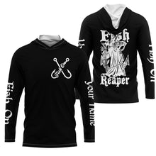 Load image into Gallery viewer, Fish Reaper Fish on black custom name UV protection Shirts custom long sleeve, hoodie fishing shirts NQS2857