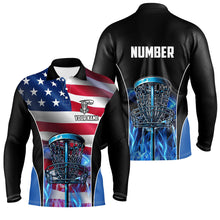 Load image into Gallery viewer, American flag Disc golf basket patriotic Men polo shirts custom blue fire disc golf tops for mens NQS7315