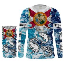 Load image into Gallery viewer, Florida Flag Mahimahi, wahoo, Tuna blue camo performance fishing shirt UV protection customize long sleeves NQS2123