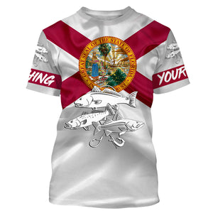 Inshore Slam Snook, Redfish,Trout fishing Florida Flag Custom fishing apparel NQS1470