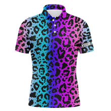 Load image into Gallery viewer, Colorful neon gradient leopard mens golf polo shirts, custom pattern golf shirt mens golf polo NQS4990
