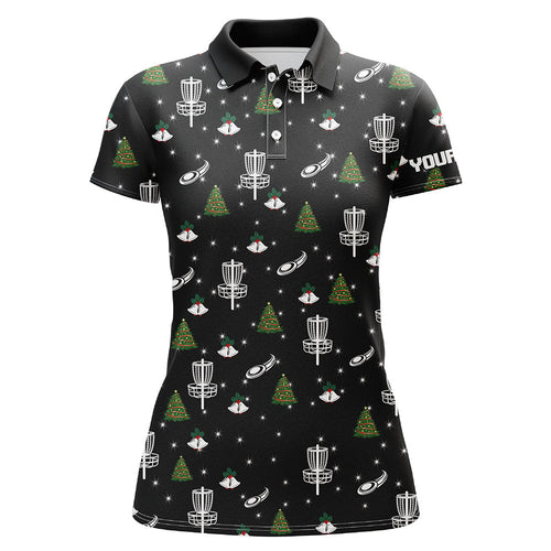 Womens golf polo shirt custom black Christmas pattern disc golf shirt for women, disc golf jerseys NQS6664