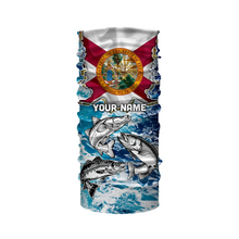 Load image into Gallery viewer, Florida Flag Redfish, trout, snook blue wave camo custom performance long sleeve fishing shirts NQS4771