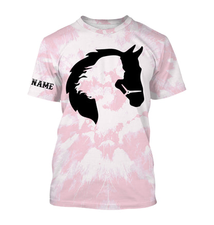 Girl riding horse pink tie dye Custom Name 3D All Over Printed Shirts Personalized horse shirt NQS3096