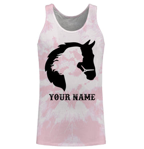 Girl riding horse pink tie dye Custom Name 3D All Over Printed Shirts Personalized horse shirt NQS3096