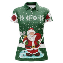 Load image into Gallery viewer, Ugly Christmas green argyle pattern golf shirt custom Womens polo shirt Santa Golfer Christmas gift NQS6891