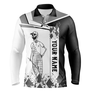 Black and white skull golf shirts custom name Men golf polos shirts, golf gifts for him NQS4608