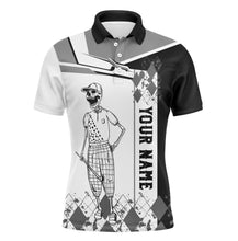 Load image into Gallery viewer, Black and white skull golf shirts custom name Men golf polos shirts, golf gifts for him NQS4608