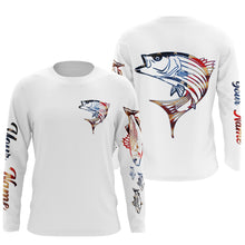 Load image into Gallery viewer, Striped Bass fishing American flag Custom Name sun protection custom fishing shirts for men, women,kid NQS3264