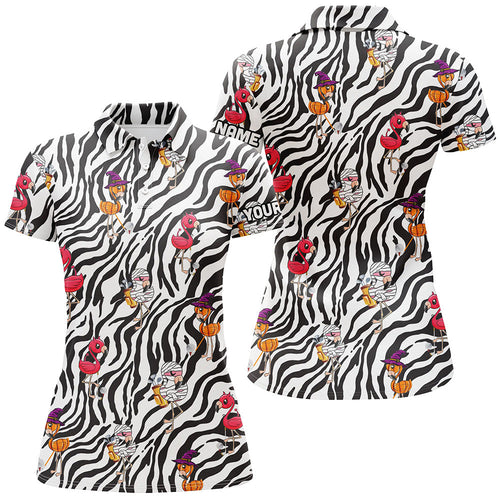 Halloween flamingo Womens golf polos shirts custom black and white zebra pattern golf tees for women NQS6465