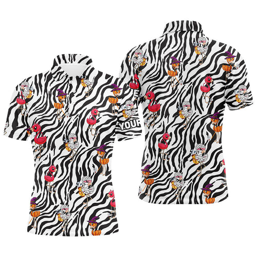 Halloween flamingo Mens golf polos shirts custom black and white zebra pattern golf tees for mens NQS6465