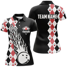 Load image into Gallery viewer, Black and red argyle pattern bowling fire polo shirts for women custom bowling team league jerseys NQS6912