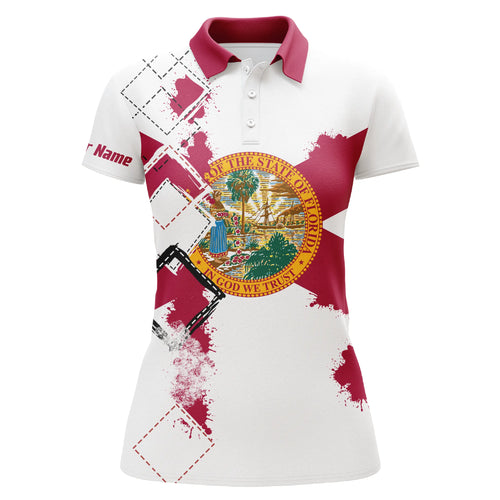 Womens golf polo shirts Florida flag patriot custom name golf shirts for women, gift for the golfers NQS5063