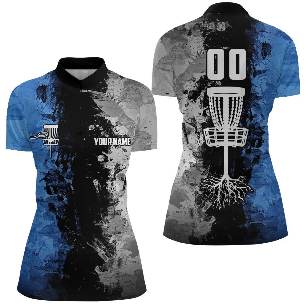 Custom name and number Disc Golf basketWomens Quarter Zip shirts, disc golf tops for women | Blue NQS6470
