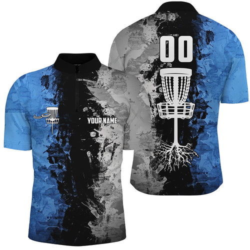 Custom name and number Disc Golf basket Men's Quarter Zip shirt, disc golf shirts for men | Blue NQS6470