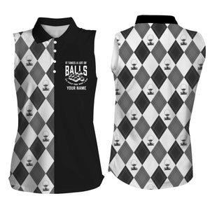 Black White pattern Women sleeveless polo shirt custom It takes a lot of balls to golf the way I do NQS4624
