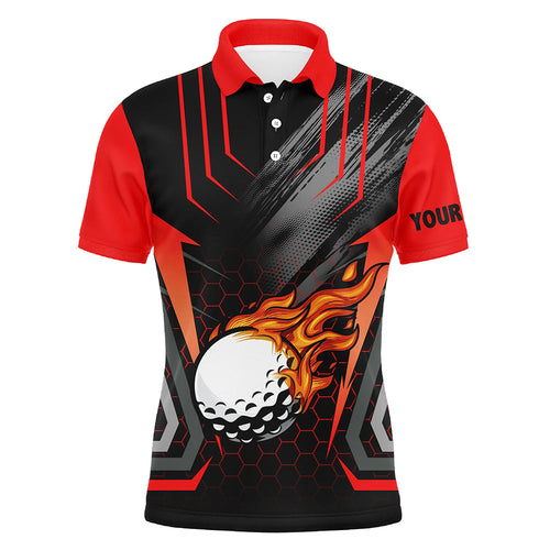 Black and red golf ball fire Mens golf polo shirts custom golfing gifts, best mens golf tops NQS7087