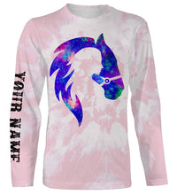 Load image into Gallery viewer, Girl riding horse pink tie dye purple Custom Name 3D All Over Printed Shirts Personalized horse shirt NQS3119