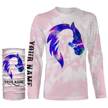 Load image into Gallery viewer, Girl riding horse pink tie dye purple Custom Name 3D All Over Printed Shirts Personalized horse shirt NQS3119