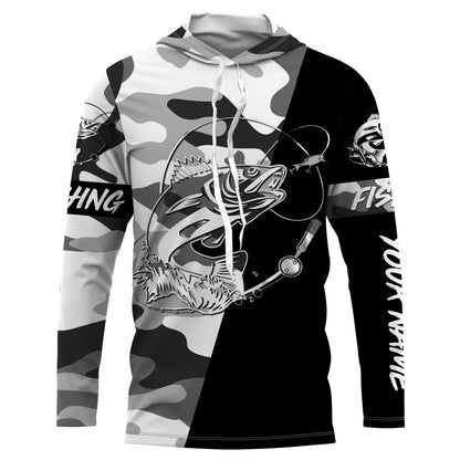 Ice fishing walleye winter camo custom name sun protection long sleeve fishing shirts, walleye jerseys NQS3838
