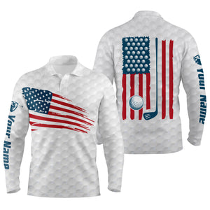 Mens golf polo shirt American flag patriotic golf shirts custom name golf gifts for men | White NQS4002