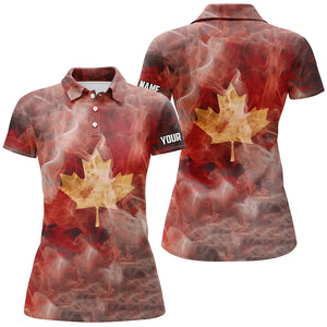 Women golf polo shirts custom smoke Canadian flag patriotic golf tops for ladies, golf gifts for women NQS6486