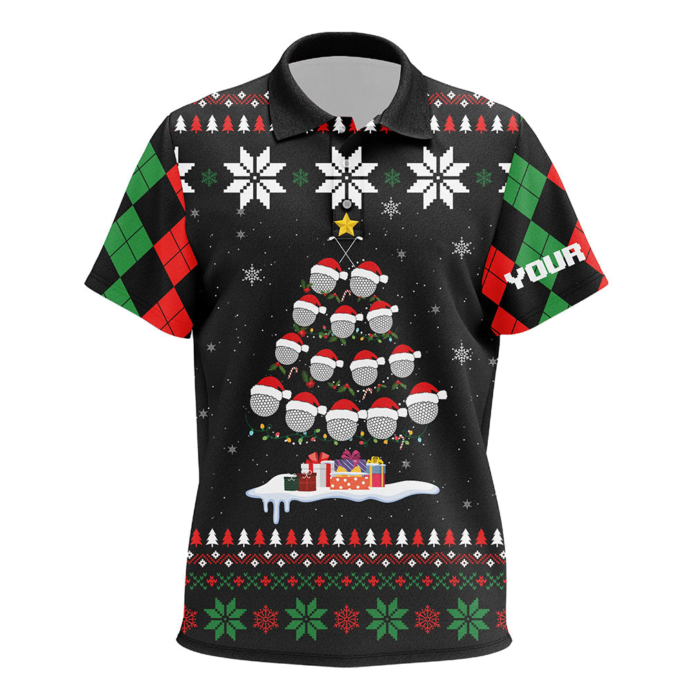 Ugly Christmas argyle pattern Kid golf polo shirts custom golf ball tree Xmas Gift For Golfer NQS6751