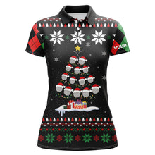 Load image into Gallery viewer, Ugly Christmas argyle pattern Womens polo shirts custom golf ball christmas tree Xmas Gift For Golfer NQS6751