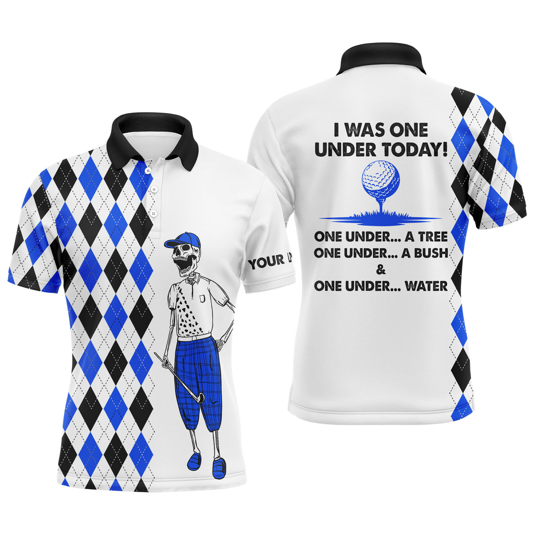 Golf skull Mens golf polos shirts custom I was one under today one under a tree, bush and water | Blue NQS4629
