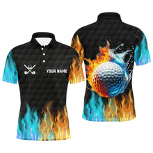 Load image into Gallery viewer, Fire and water golf ball black Mens golf polo shirts custom golf apparel for men, golfing gifts NQS7226