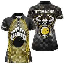 Load image into Gallery viewer, Bowling Bull Black And Yellow Women bowling polo shirts Custom bowling ball pins Team League Jersey NQS6499