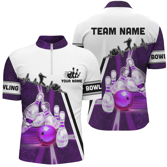 Purple galaxy light bowling ball pins custom Mens bowling Quarter Zip Team League jerseys NQS6768