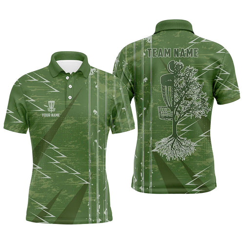 Mens disc golf polo shirt custom green vintage team disc golf jersey, disc golf basket outfit for men NQS6942