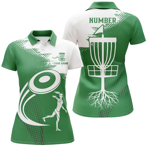 Green and white Womens golf polos shirts custom name and number disc golf basket jerseys apparel NQS7232