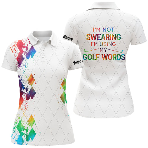 Funny Golf shirts for women custom I'm not swearing im using my golf words watercolor women polo shirt NQS5109