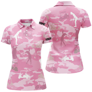 Pink camo Womens golf polos shirts custom name  pink golf shirts for women, golfing gifts NQS4636