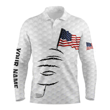 Load image into Gallery viewer, Personalized white golf polos shirt for men American flag 4th July custom name gifts for golf lovers NQS3555
