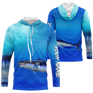 Wahoo fishing scales blue ocean sea wave camo Custom Name sun protection UPF 30+ fishing jersey NQS3413
