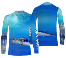 Load image into Gallery viewer, Wahoo fishing scales blue ocean sea wave camo Custom Name sun protection UPF 30+ fishing jersey NQS3413