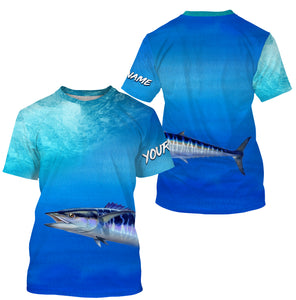 Wahoo fishing scales blue ocean sea wave camo Custom Name sun protection UPF 30+ fishing jersey NQS3413