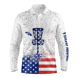 American flag disc golf Men polo shirts custom name patriotic golf polo shirts for men, golfing gifts NQS4643