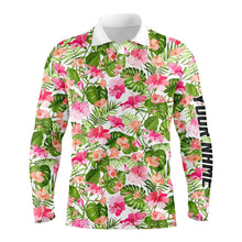 Load image into Gallery viewer, Mens golf polos shirts custom blooming hibiscus and palm pattern golf tops for mens NQS7129